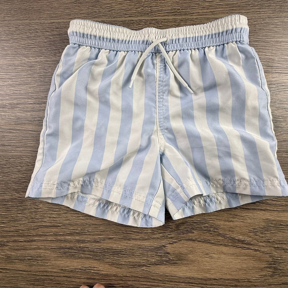 Janie and Jack Boys Blue White Striped Swim Trunks Size 3 Mesh Lined Preppy